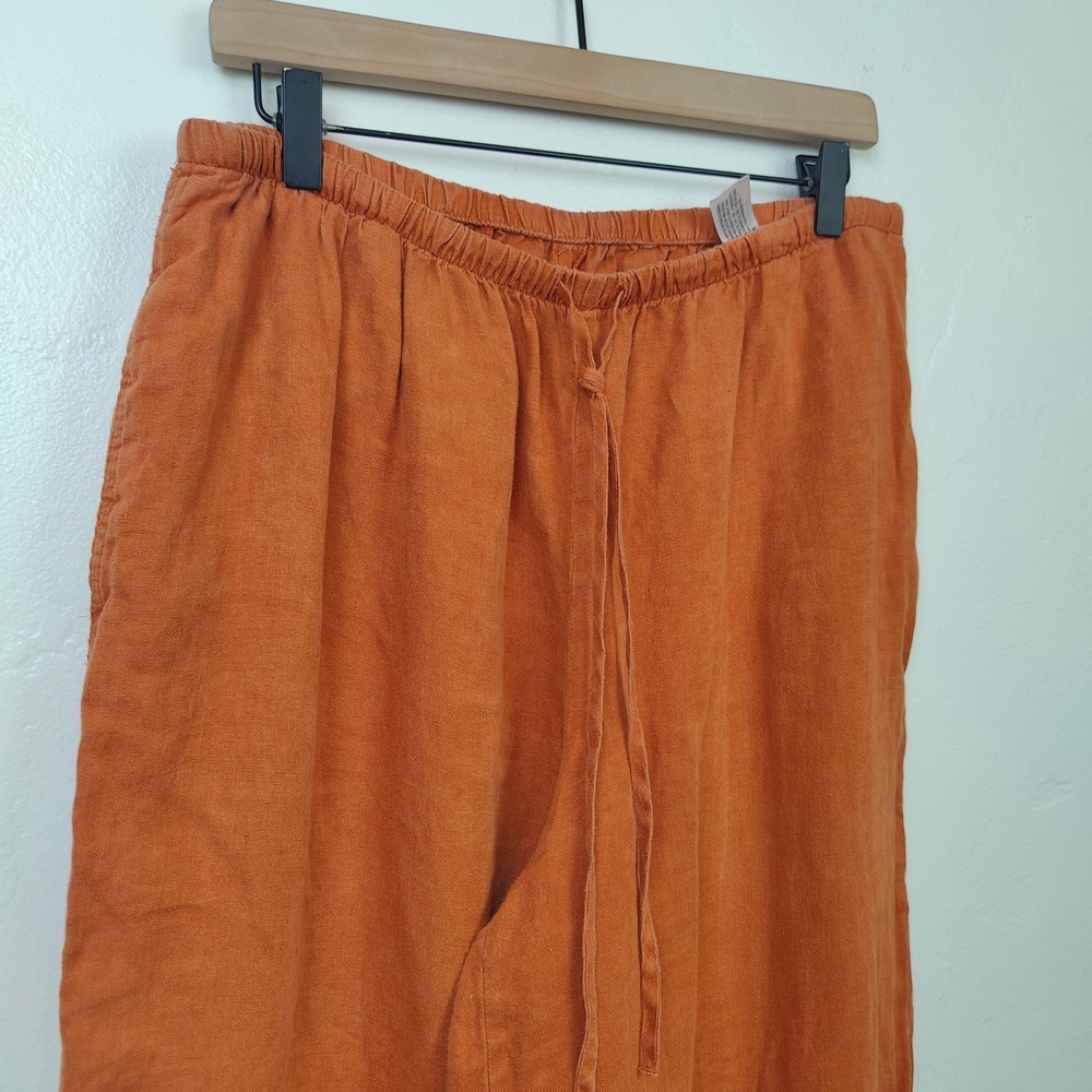 Zara Womens Wide Leg Pants XL Orange 100% Linen Drawstring Coastal Summer - Picture 3 of 11